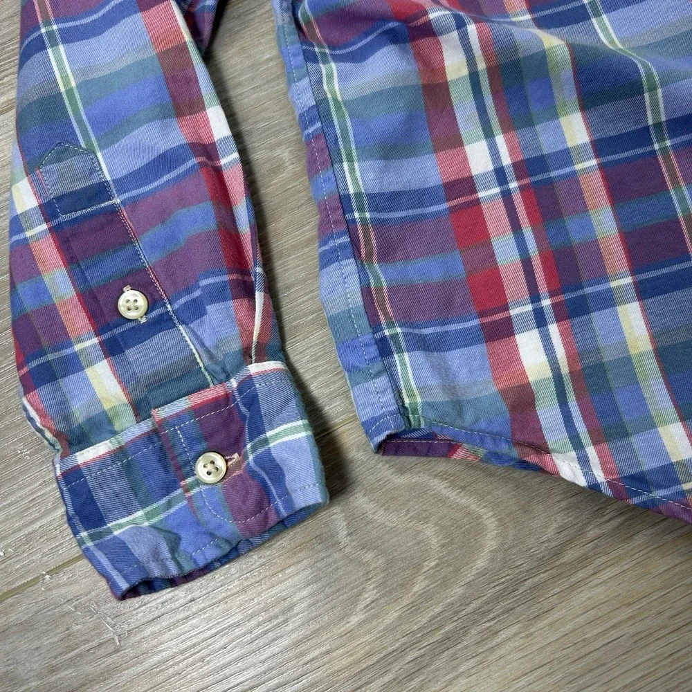 Ralph Lauren Medium (10-12) Pastel Plaid Long Sleeve Button Down 100% Cotton‎